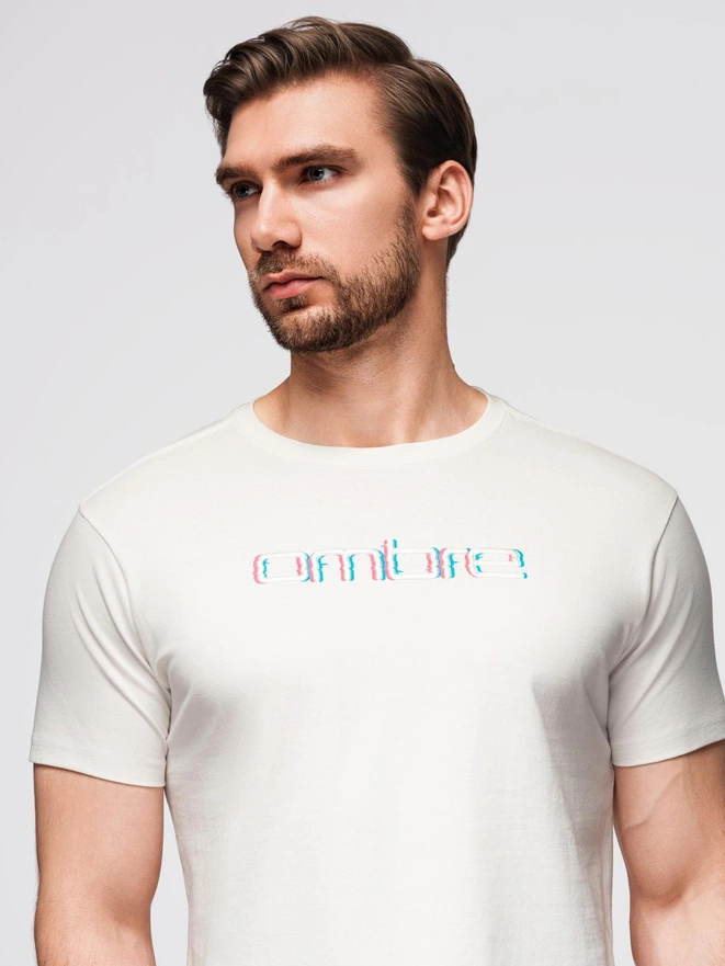 Tricou pentru bărbați cu broderie pe piept - alb V2 OM-TSPT-0248