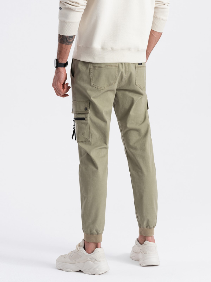 Pantaloni JOGGER pentru bărbați cu buzunare cargo cu fermoar - kaki V1 OM-PAJO-0125