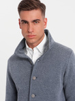 Men's casual sweatshirt with button-down collar - navy blue melange V5 OM-SSZP-0171