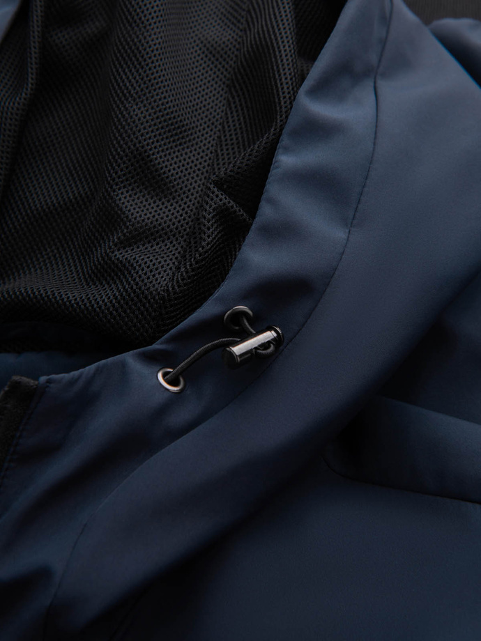 Men's lightweight jacket with hood and mesh lining - navy blue V1 OM-JANP-0149