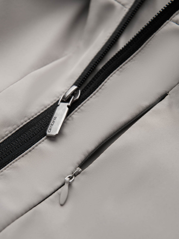 Pánska ľahká bunda so sieťovanou podšívkou a kapucňou - sivá V6 OM-JANP-0149