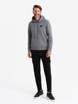 Men's kangaroo sweatshirt with hood and metal pin - grey V1 OM-SSNZ-0141
