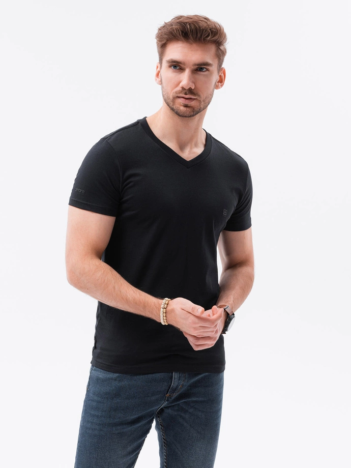 Vyriški V-NECK marškinėliai su elastanu - juodi V3 S1183