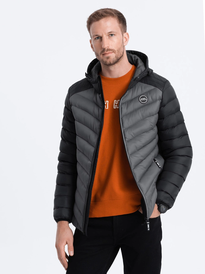 Men's quilted sports jacket - graphite V2 OM-JALP-0119