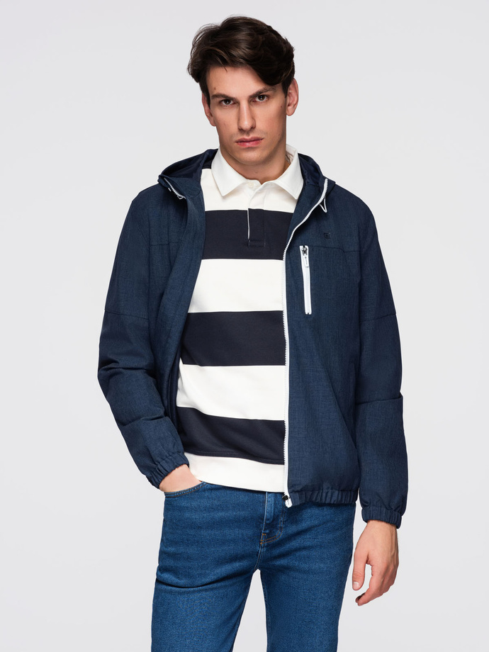 Pánská lehká sportovní bunda s fleecovou podšívkou - tmavě modrá V2 OM-JANP-0136