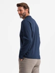 Men's polo longsleeve with zippered collar - navy blue V7 OM-POLS-0130