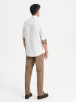 Vyriškos REGULAR FIT plonos tekstūros chino kelnės - tamsiai smėlio spalvos V2 OM-PACP-0184