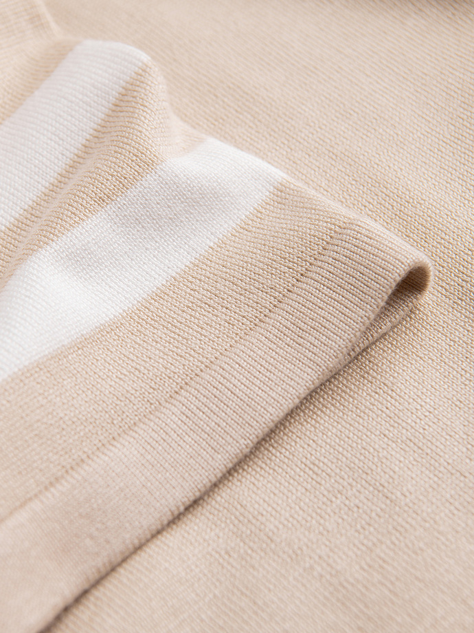 Pánská polokošile z měkkého úpletu s kontrastními pruhy - béžová V4 OM-POSS-0118