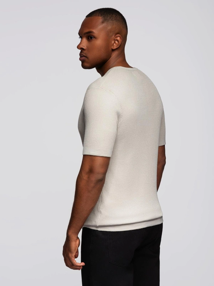 Men's knitted t-shirt with buttons at the neckline - light grey V3 OM-TSCT-0254