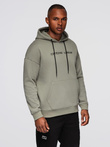 Men's kangaroo sweatshirt with embroidery and hood - khaki V3 OM-SSNZ-0241