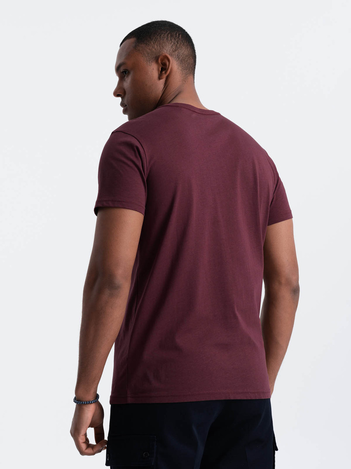 Tricou clasic din bumbac pentru bărbați BASIC - maro V10 OM-TSBS-0146