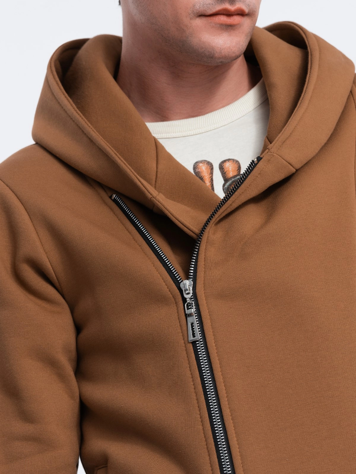 Asymmetrical men s zip up hoodie BERLIN camel B1371 Ombre Men s clothing online