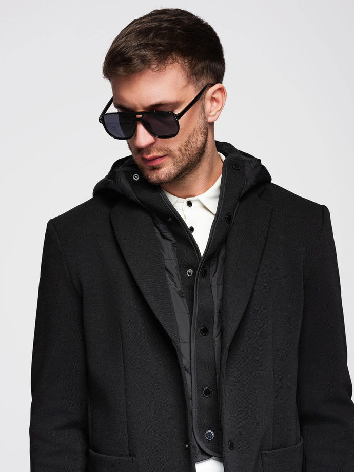 Jachetă pentru bărbați cu guler înalt și glugă - negru V2 OM-BLZB-0133