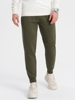 Pantaloni de trening pentru bărbați cu cusături și fermoar pe picior - olive V3 OM-PASK-0147