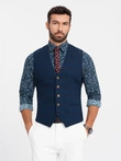 Men's vest without lapels in delicate check - navy blue V1 OM-BLZV-0123