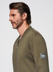 Cotton unbuttoned men's sweatshirt bomber - khaki V1 OM-SSZP-0215