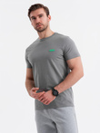 Men's cotton t-shirt with green patch on chest - gray V1 OM-TSCT-0151