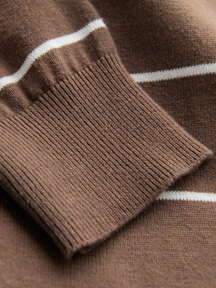Men's casual sweater with horizontal stripes - brown V3 OM-SWSW-0143
