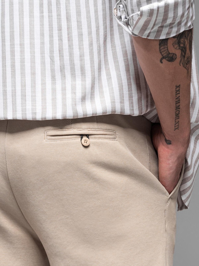 Pantaloni scurți SLIM FIT pentru bărbați din tricot structurat melange - nisip V3 OM-SRCS-0166