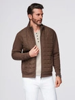 Lightweight unzipped men's jacket with quilted front - brown V3 OM-JANP-0193