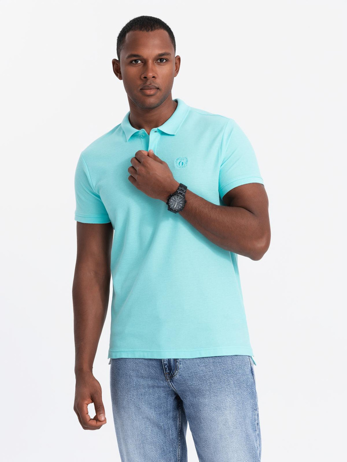 Tricou polo BASIC pentru bărbați, tricou piqué monocolor - mentă V18 OM-POBS-0100