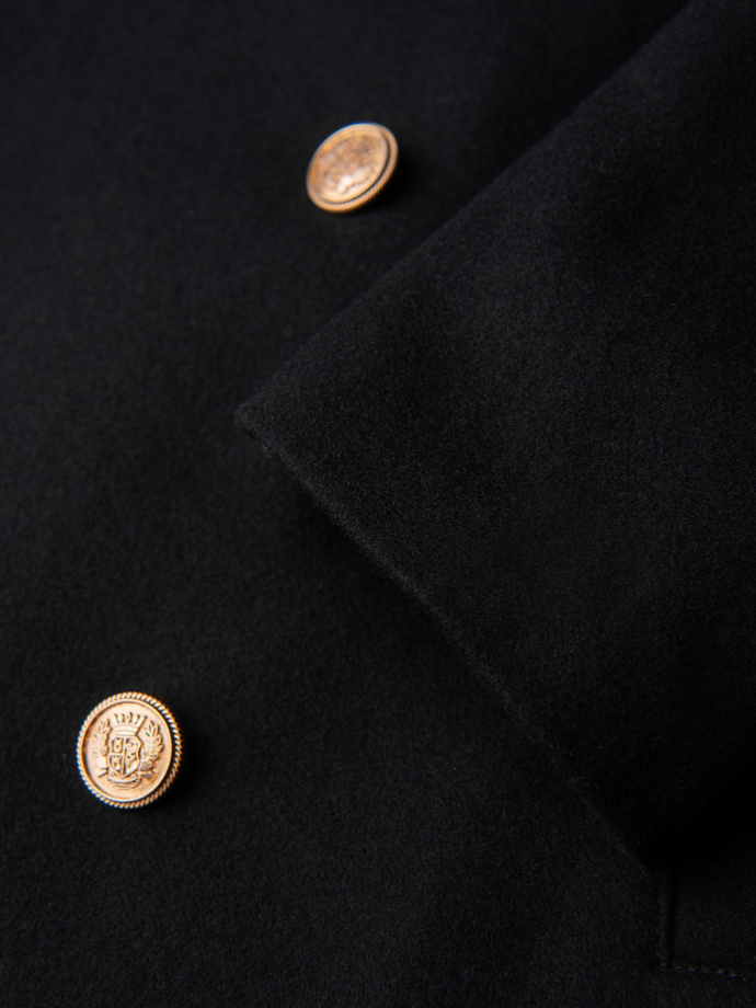 Palton militar elegant din lână cu piept dublu pentru bărbați - negru V1 OM-COWC-0145