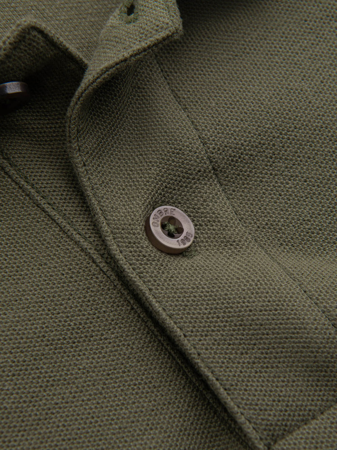 Men's BASIC single-color pique knit polo shirt - dark olive green V6 OM-POBS-0100