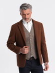 Men's casual blazer with decorative buttons on cuffs - chocolate brown V1 OM-BLZB-0118