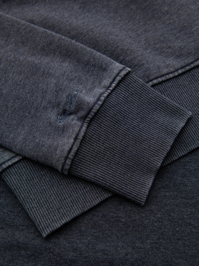 Washed men's sweatshirt with decorative stitching at the neckline - navy blue V4 OM-SSDS-0131