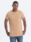 Men's cotton t-shirt with pocket print - light brown V6 S1742