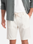 Pantaloni scurți din amestec de in pentru bărbați - crem V2 OM-SRCS-0131