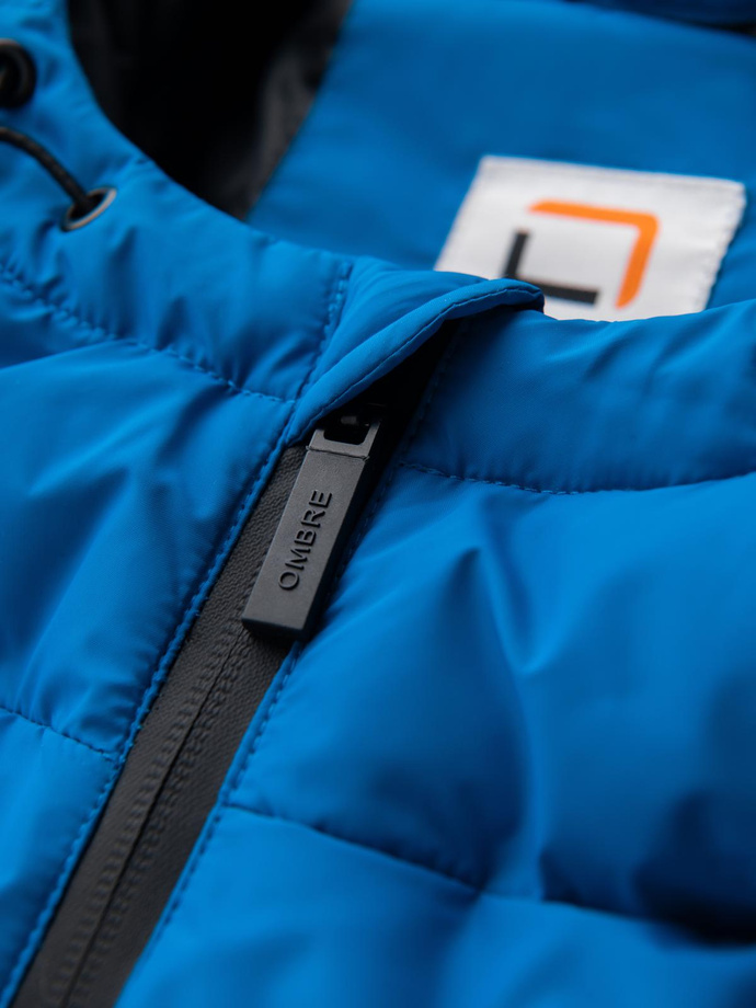 Jachetă matlasată izolată pentru bărbați cu mâneci raglan - albastru V2 OM-JAHP-0302