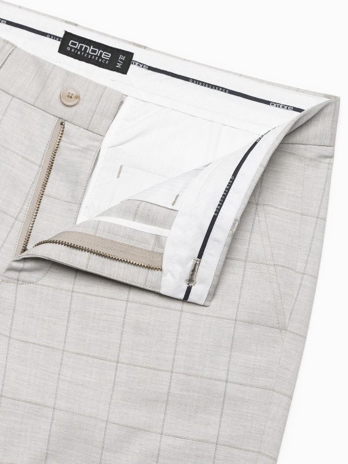 Men's pants with a classic cut in a delicate check - beige V1 OM-PACP-0187