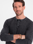 Men's wash henley longsleeve with raglan sleeves - black V1 OM-LSWL-22FW-001