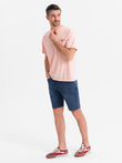 Men's shorts with elastic waistband and wash effect - blue V2 OM-SRDS-0192