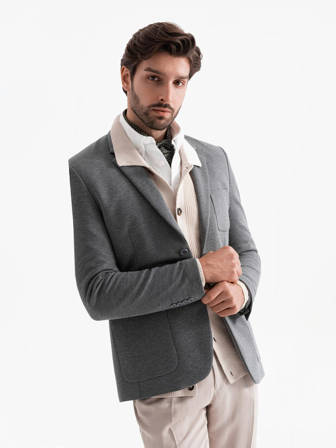 Blazer elegant pentru bărbați din tricot structurat - grafit V3 OM-BLZB-0129