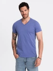 Bumbac clasic pentru bărbați BASIC tricou cu guler în V - violet V12 OM-TSBS-0145