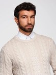 Elegantní pánský svetr se zajímavou vazbou - ecru V1 OM-SWSW-0173