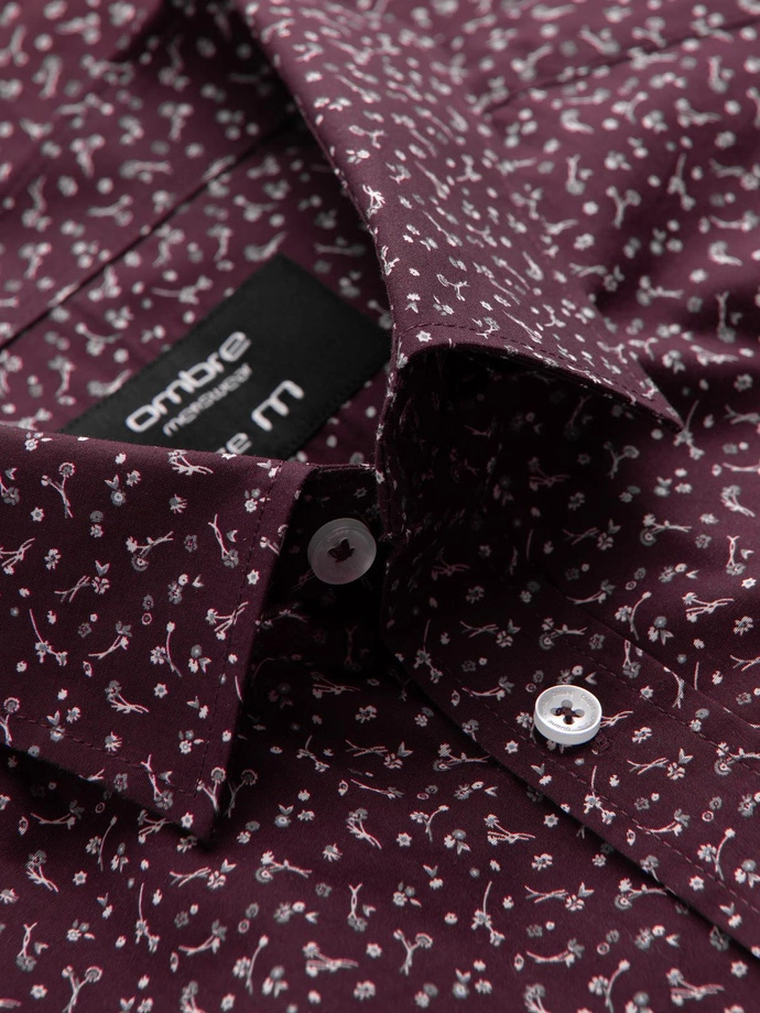 Pánská bavlněná vzorovaná košile SLIM FIT - vínová V5 OM-SHCS-0151