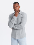 Cămașă SLIM FIT tricotată cu mânecă lungă pentru bărbați - gri V5 OM-SHCS-0177