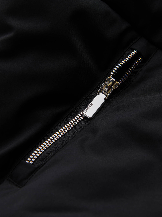 Men's quilted bomber jacket with metal zippers - black V1 OM-JALP-0143