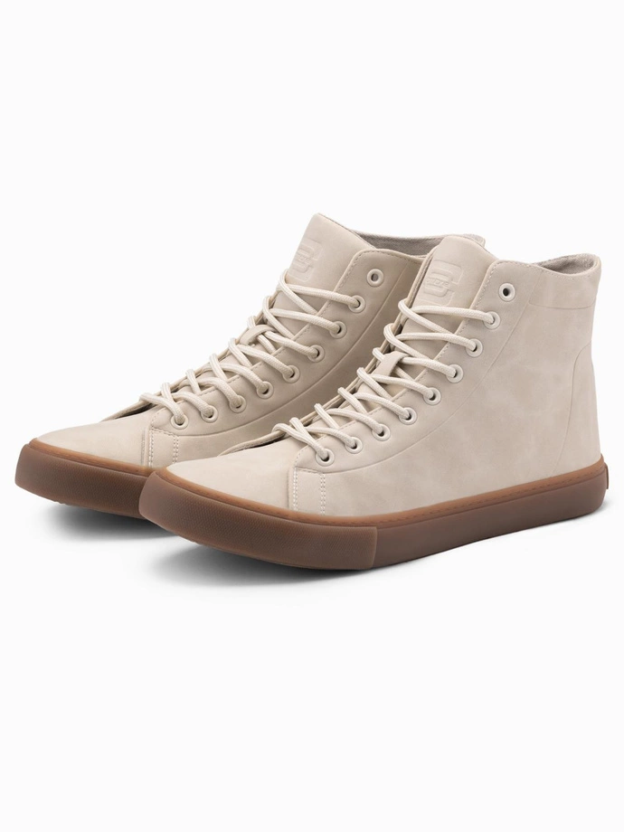 Men's high-top sneakers shoes with rubber toe - cream V1 OM-FOSH-0138