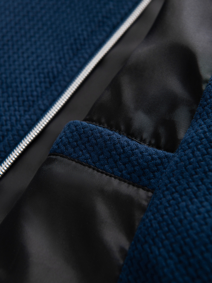 Structured men's biker jacket with stand-up collar - dark blue V1 OM-JANP-0229