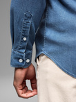 Men's denim shirt with lyocell and embroidery on the chest - blue V2 OM-SHDS-0180