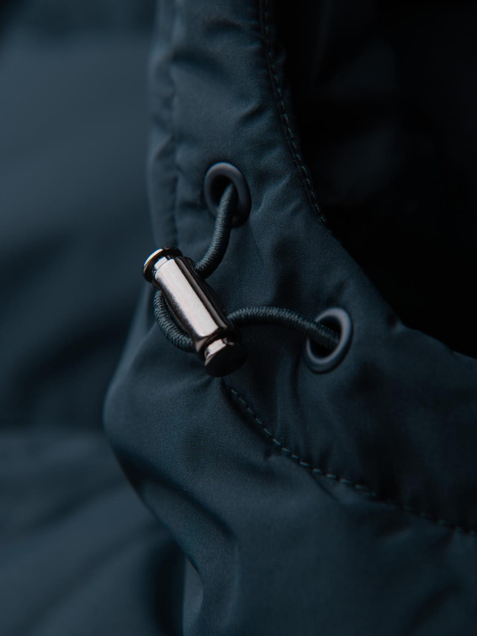 Jachetă bărbătească clasică cu glugă lungă - albastru marin V2 OM-JALJ-0269