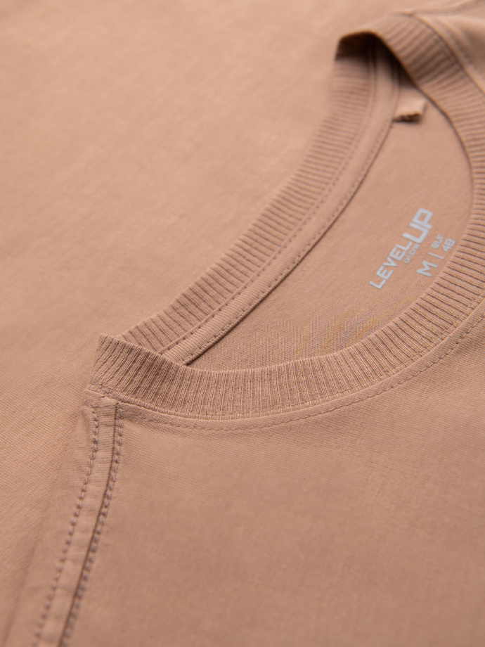 Pánske bavlnené tričko s potlačou vreciek - svetlohnedé V7 OM-TSPT-0154