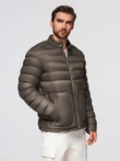 Classic quilted men's jacket with stand-up collar - olive V3 OM-JALP-0261