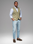 Fitted men's structured knit vest with lapels - olive V1 OM-BLZV-0144