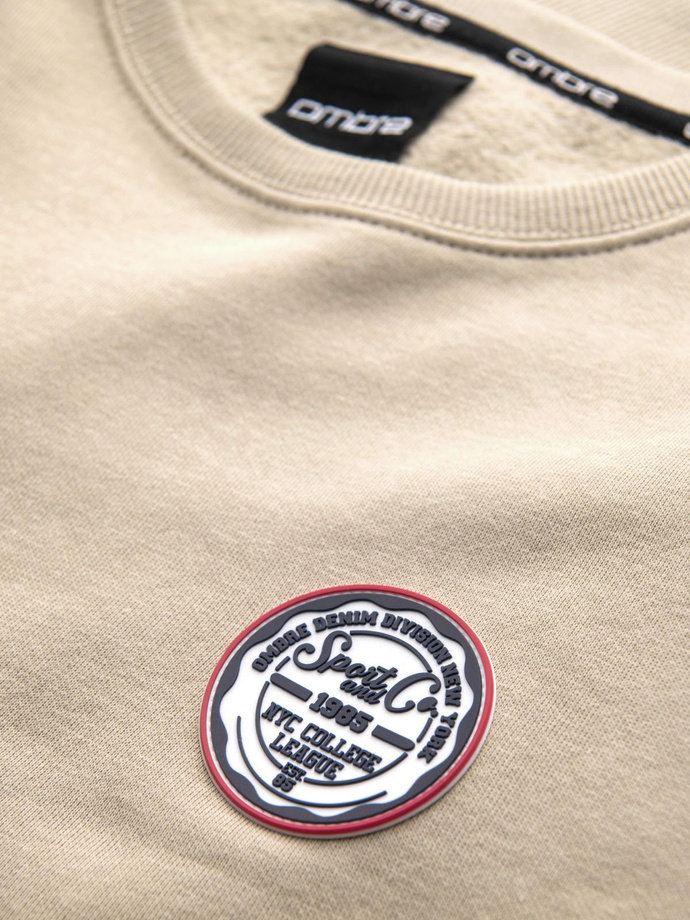 Men's non-stretch sweatshirt with patch - beige V3 B1713