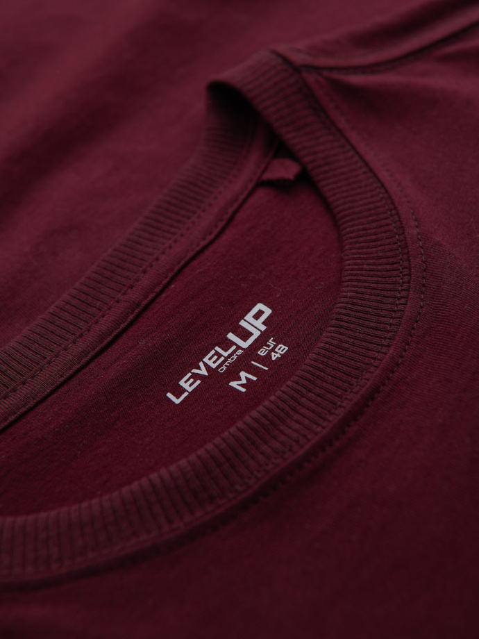 Pánské bavlněné tričko s potiskem kapes - bordó V2 OM-TSPT-0154